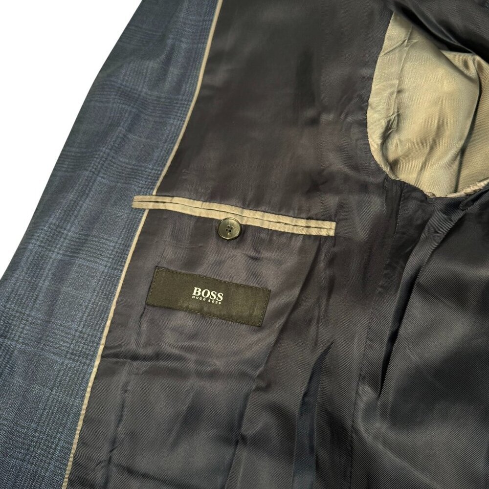 Hugo Boss Guabello Italy Dual Vent Navy Windowpane Plaid Blazer Jacket 38R - Picture 13 of 14